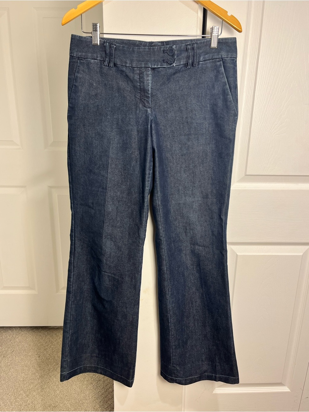 Express Jeans Women 8 R Blue Editor Flare Leg Mid Rise Blue  Dark Wash Pants